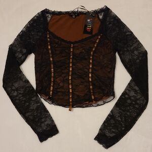 dELiA*s By Dolls Kill Black and Brown Lace Long Sleeve Top